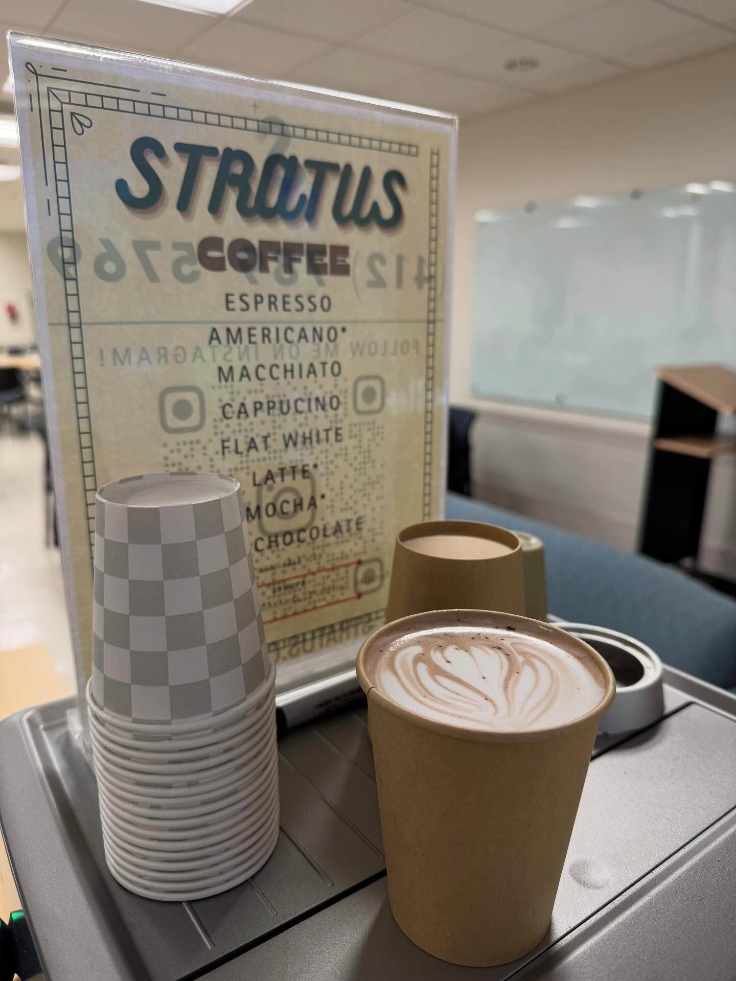 Stratus menu and latte